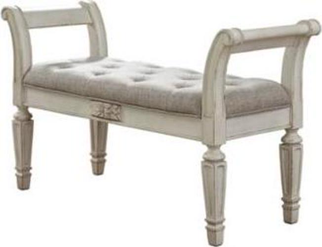 Signature Design by Ashley Realyn French Country Upholstered Tufted Accent Bench， Antique White