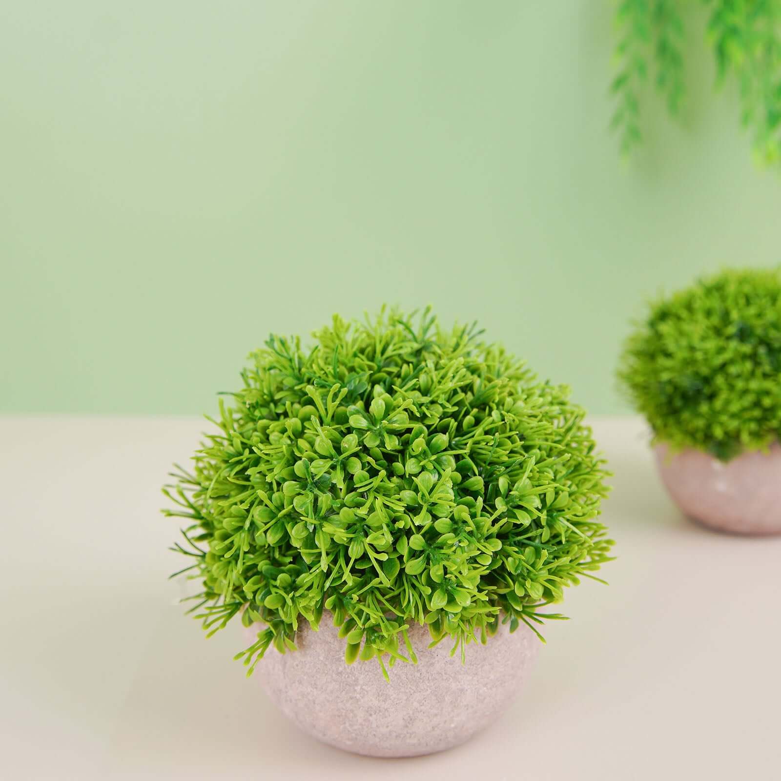 2 Plant Set Mini Potted Artificial Boxwood Topiary Faux Planter Collection 5