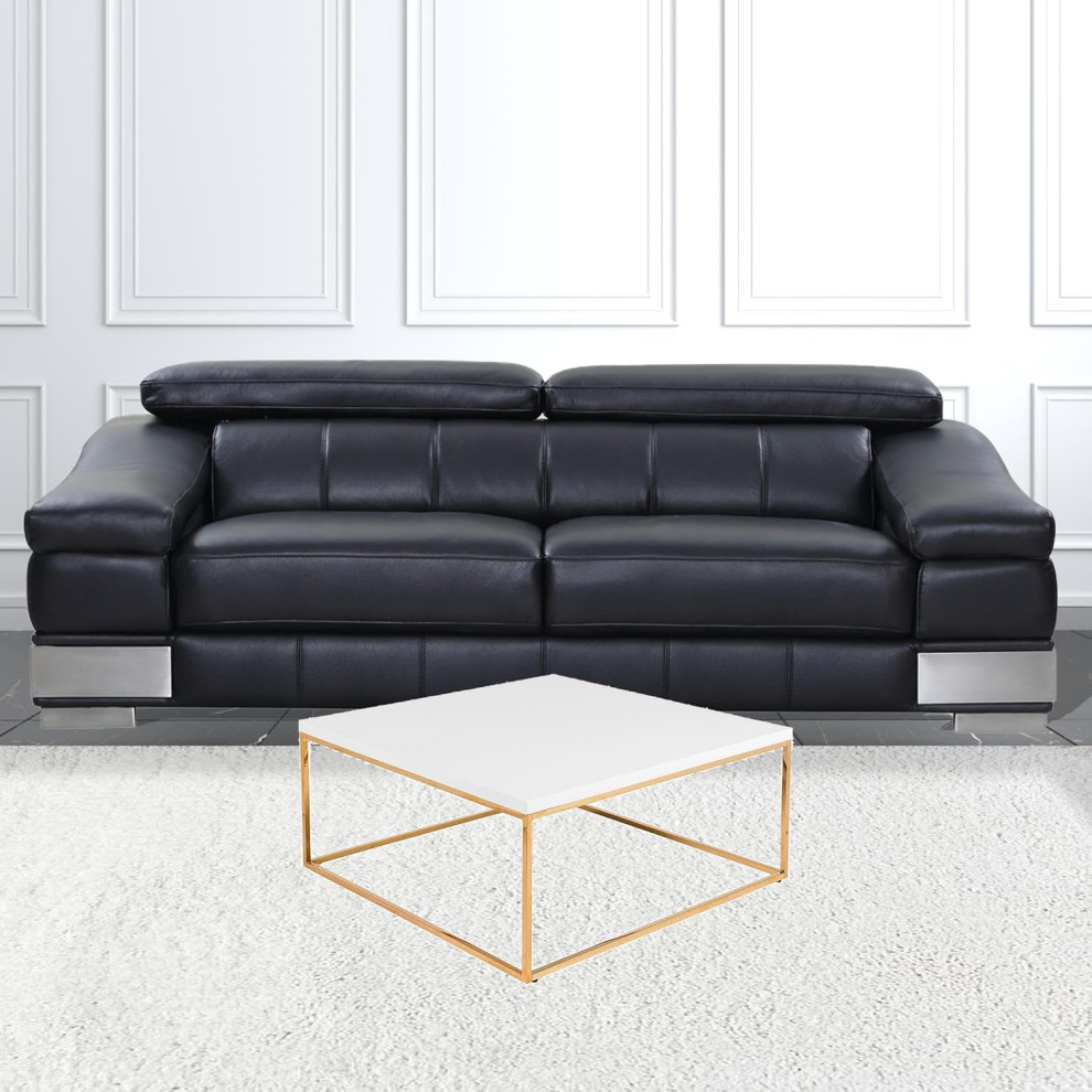 Contemporary Coffee Table  Gold Metal Base With Square Wooden Top  White   Contemporary   Coffee Tables   by Decor Love  Houzz