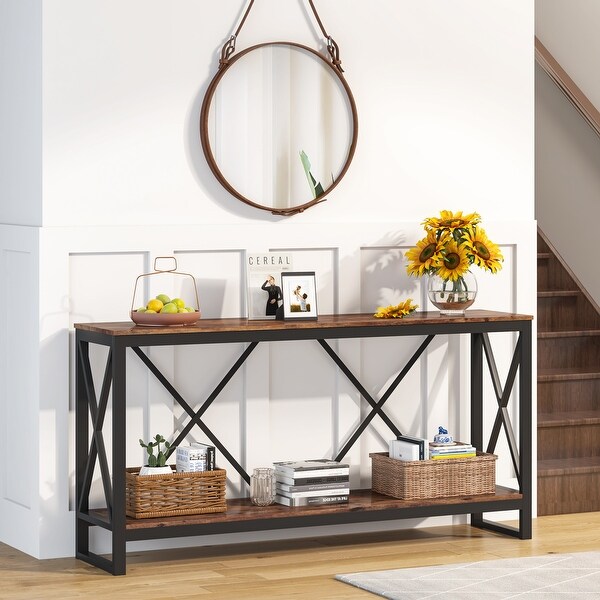 70.9 Inch Extra Long Console Table Industrial Narrow Sofa Table Entry Table Behind Couch