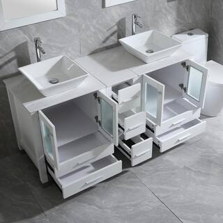 walsport 60 in. W x 21.5 in. D x 61 in. H Double Sinks Bath Vanity in White with Ceramic Top and Mirror 2*USBR4578+USBR4579+2*USBR4360