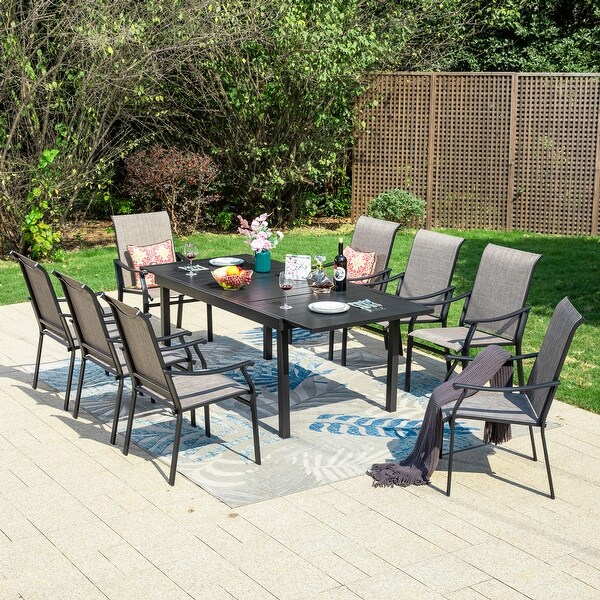 MAISON ARTS 7/9Piece Patio Dining Set with Metal Expandable Table and Textilene Fabric Padded Armchairs