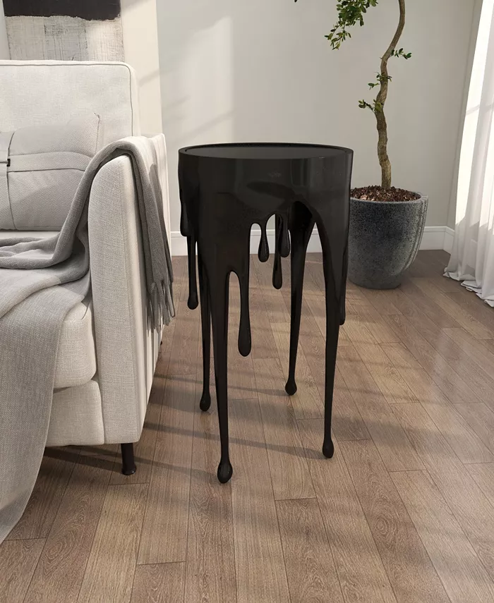 Rosemary Lane Aluminum Drip Accent Table with Melting Design and Shaded Glass Top 16 x 16 x 25