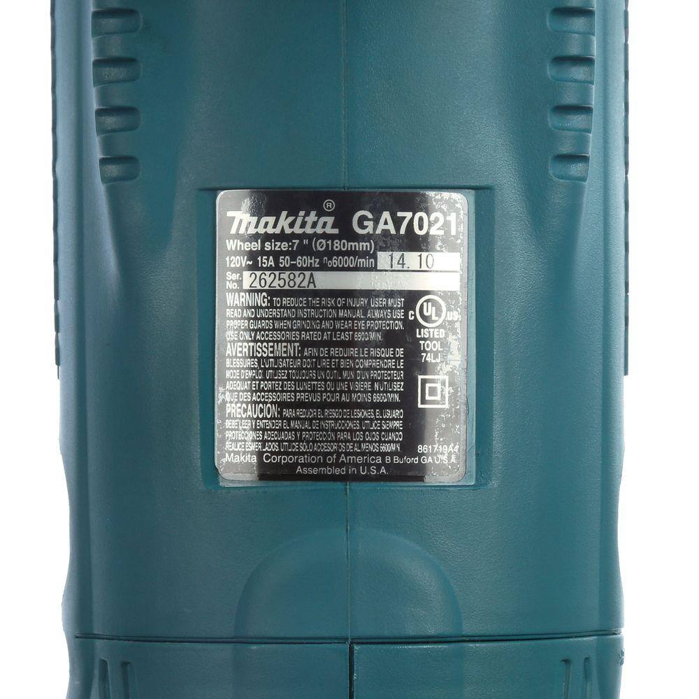 Makita 15 Amp 7 in. Corded Angle Grinder with Grinding wheel Side handle and Wheel Guard GA7021