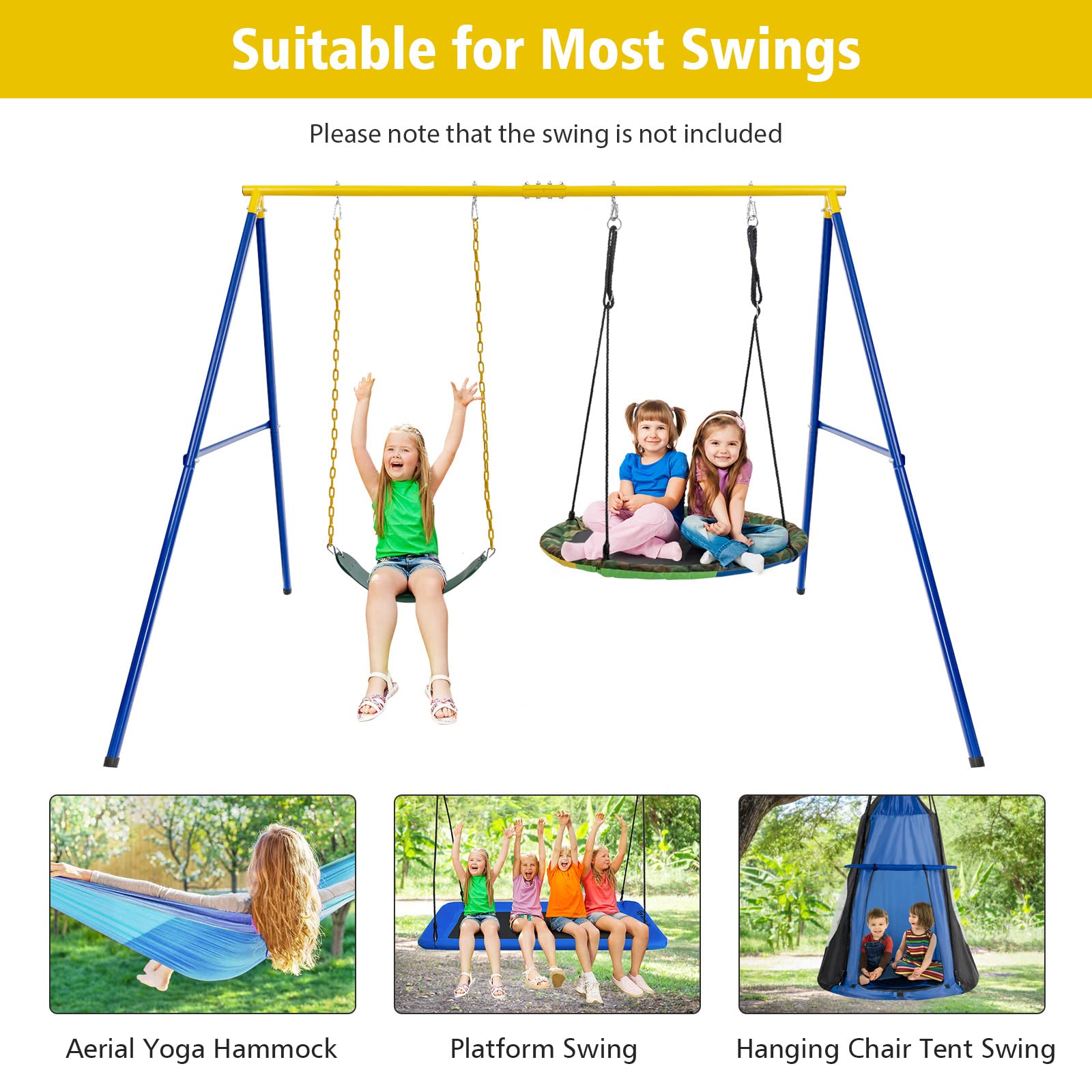 Costzon 550lbs Metal Swing Sets for Backyard, Heavy Duty Full Steel Swing Frame Extra Large A-Frame Stand