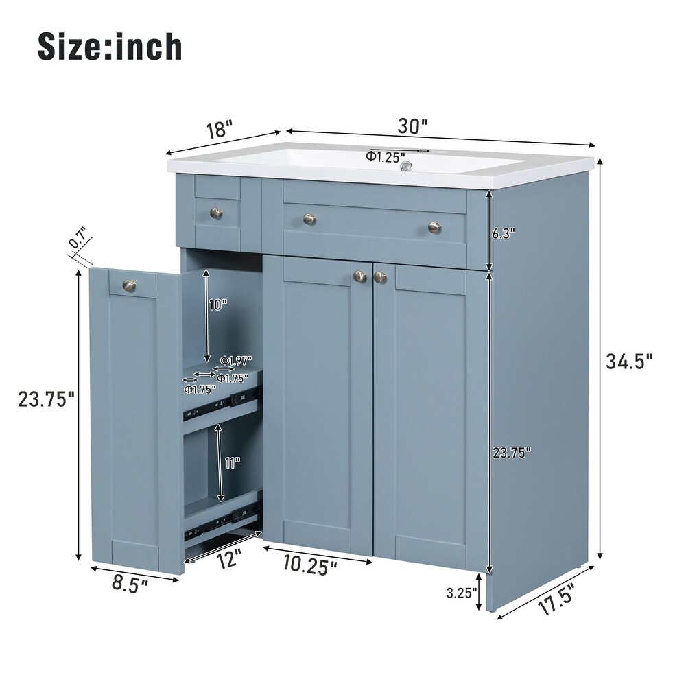 Resin Bathroom Vanity Cabinet with Combined Integrated Sink  Freestanding Storage Floor standing Waterproof Side Cabinet