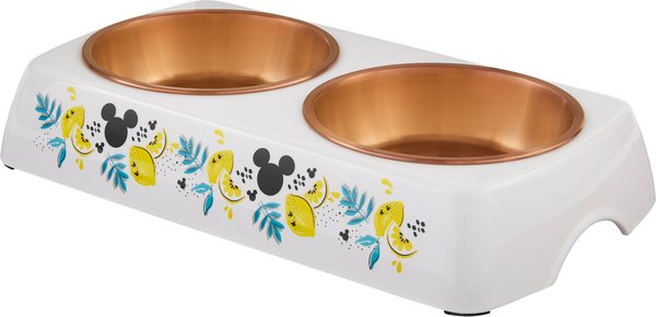 Disney Mickey Mouse Lemon Melamine Stainless Steel Double Dog and Cat Bowl