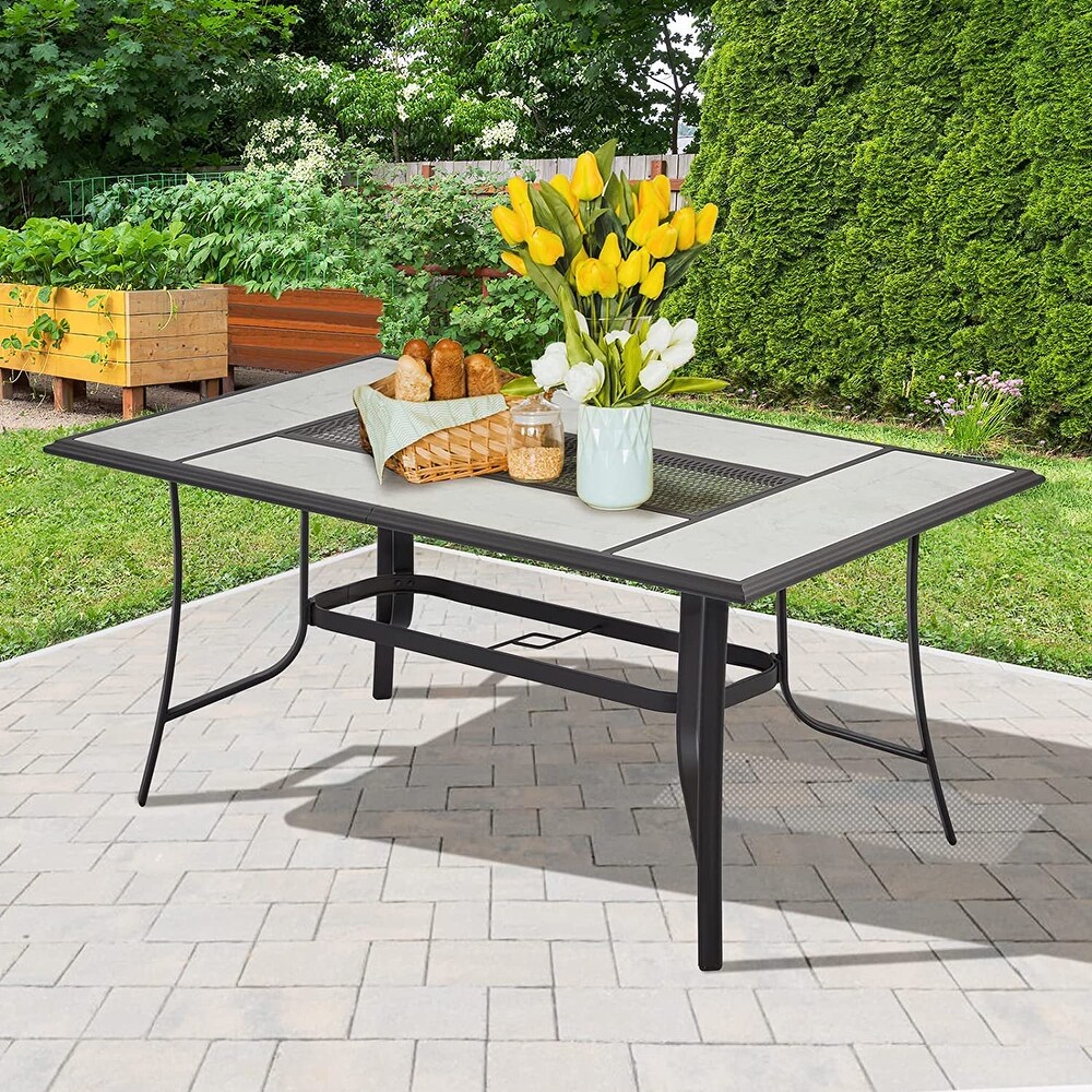 EROMMY 66'' Large Outdoor Dining Table  Metal Steel Table with 1.77\