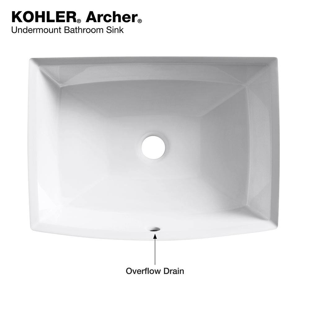 KOHLER Archer 19-78 in. Rectangle Undermount Bathroom Sink in White with Overflow Drain K-R2355-0