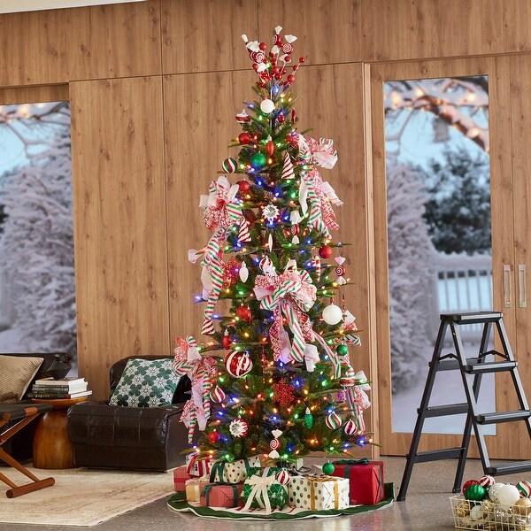 Glitzhome 7.5ft/9ft PreLit Evergreen Slim Fir Artificial Christmas Tree With Strawberry Lights