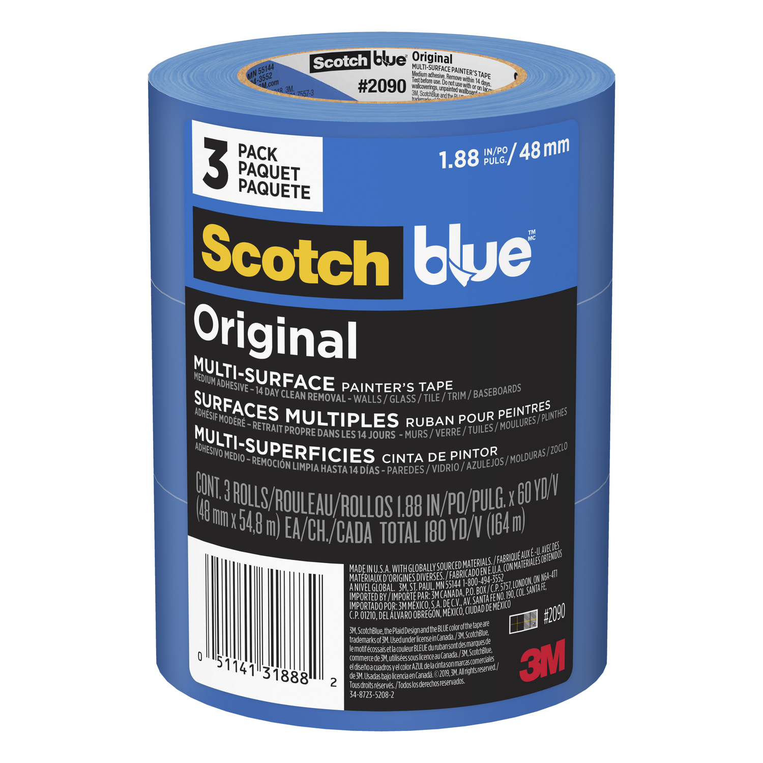 ScotchBlue 1.88 in. W X 60 yd L Blue Medium Strength Original Painter\u0027s Tape 3 pk