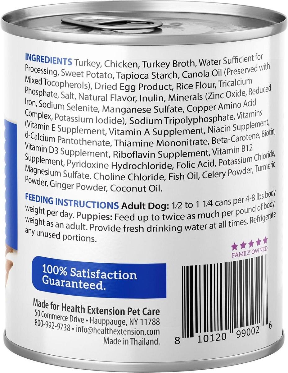 Health Extension Digestive Support Turkey and Sweet Potato Entrée in Gravy Dog Food， 9-oz can， case of 12