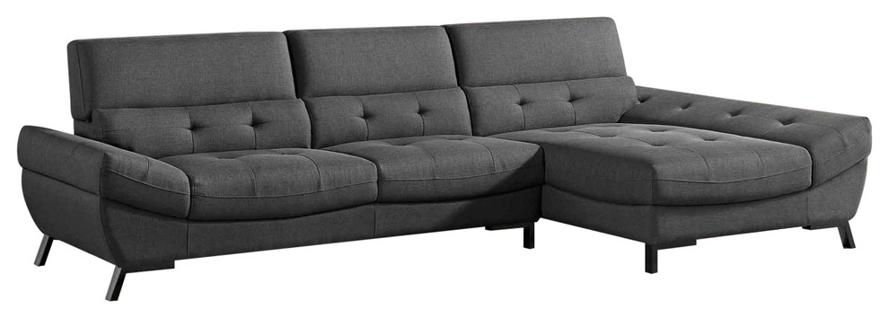 Modern Dark Gray Fabric Tufted Rider Sectional   Transitional   Sectional Sofas   by Zuri Furniture  Houzz