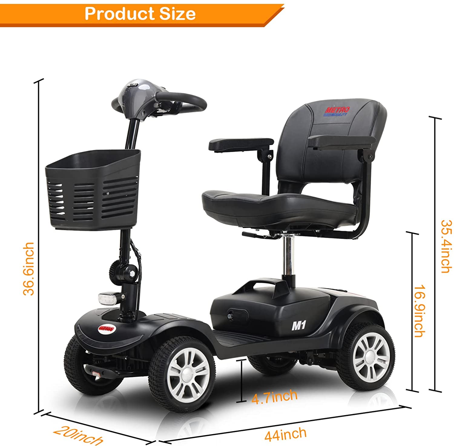 4 Wheel Folding Electric Mobility Scooter for Seniors Grey