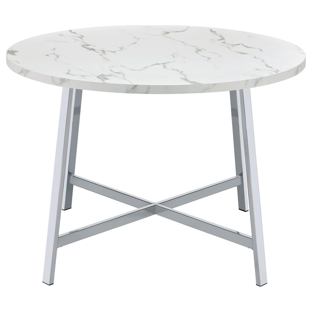 Coaster Furniture Alcott Round Faux Carrara Marble Top Dining Table