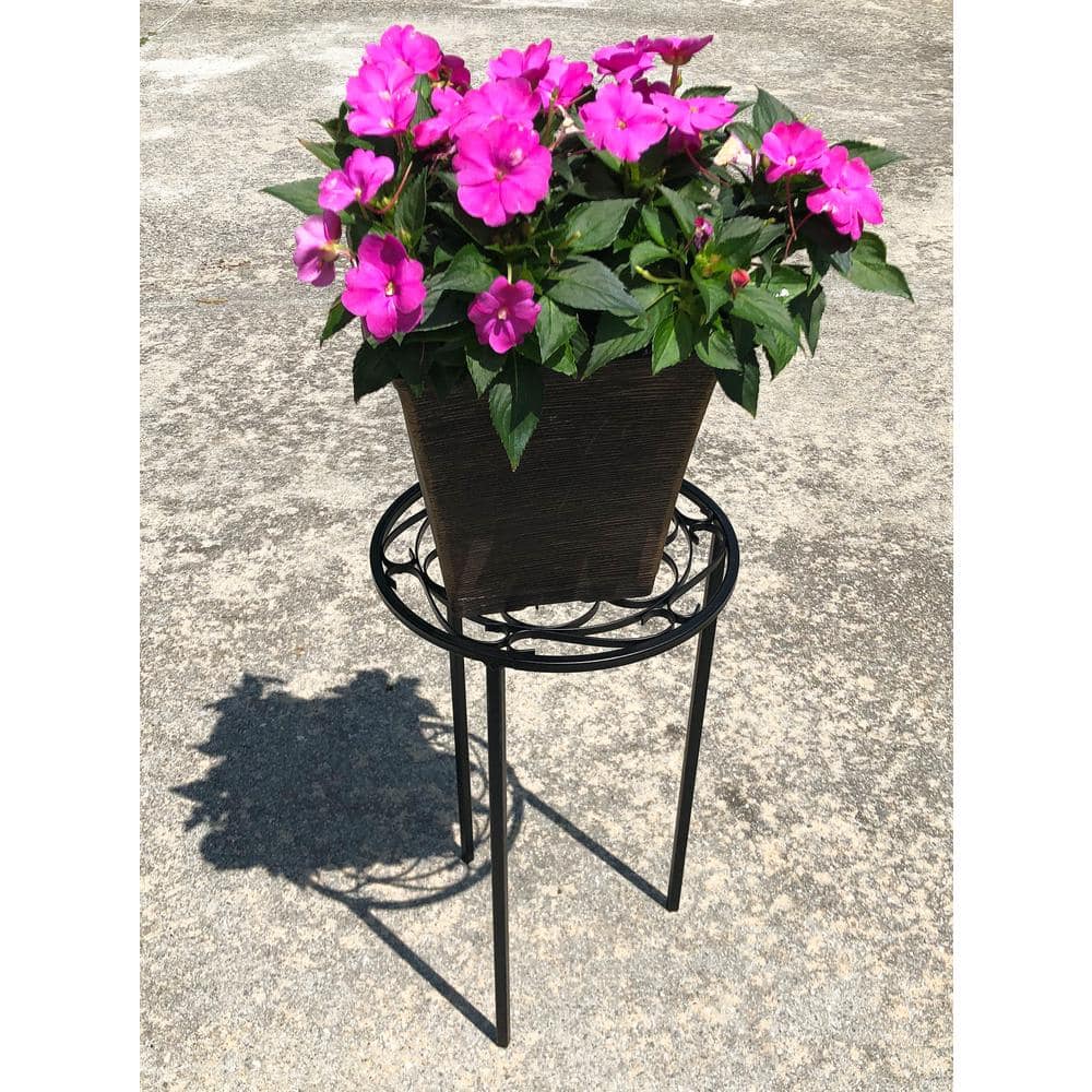 Vigoro 12 in. x 21 in. Black Metal Indoor Round Plant Stand 51160