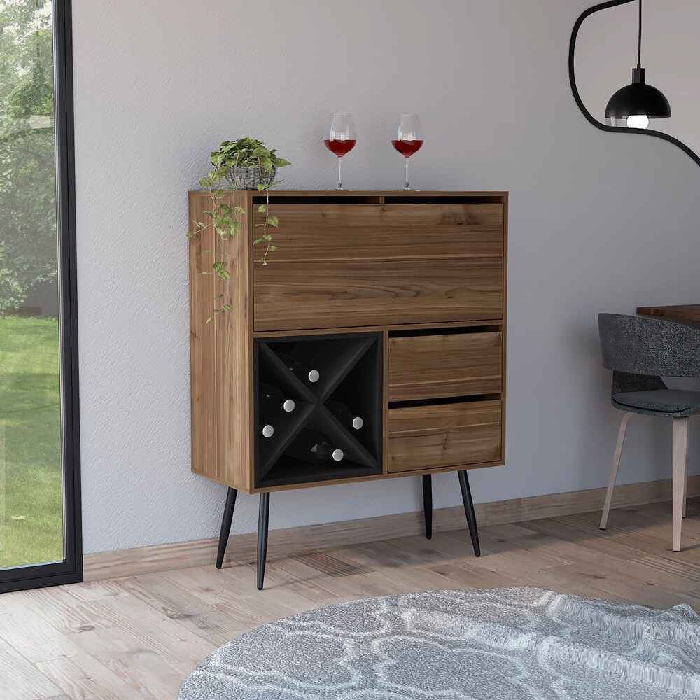 Somerville 4 Bottle 2 Drawer Bar Cabinet Mahogany and Black Wengue