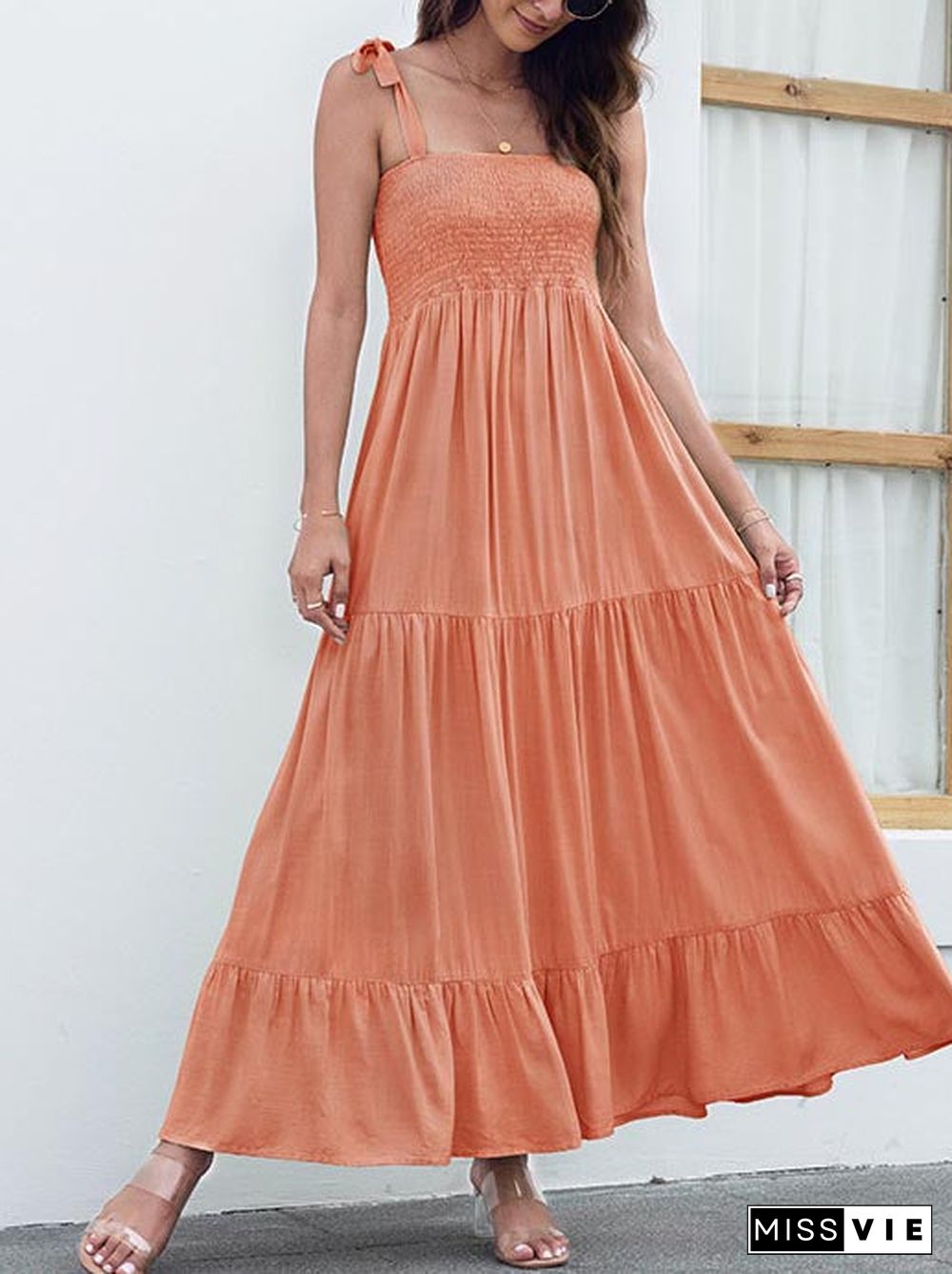 Women's Strapless Sleeveless Lace-up Midi Dress