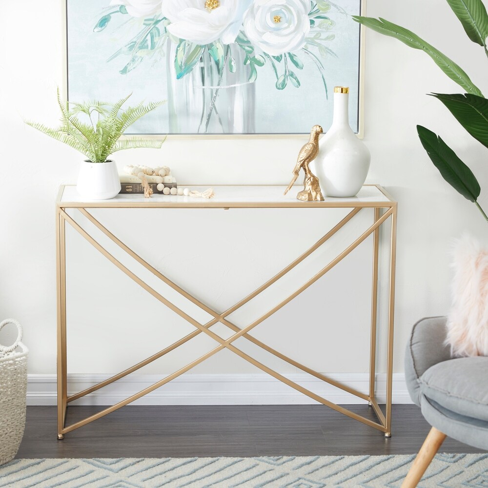 Gold Metal Contemporary Console Table   42 x 15 x 30