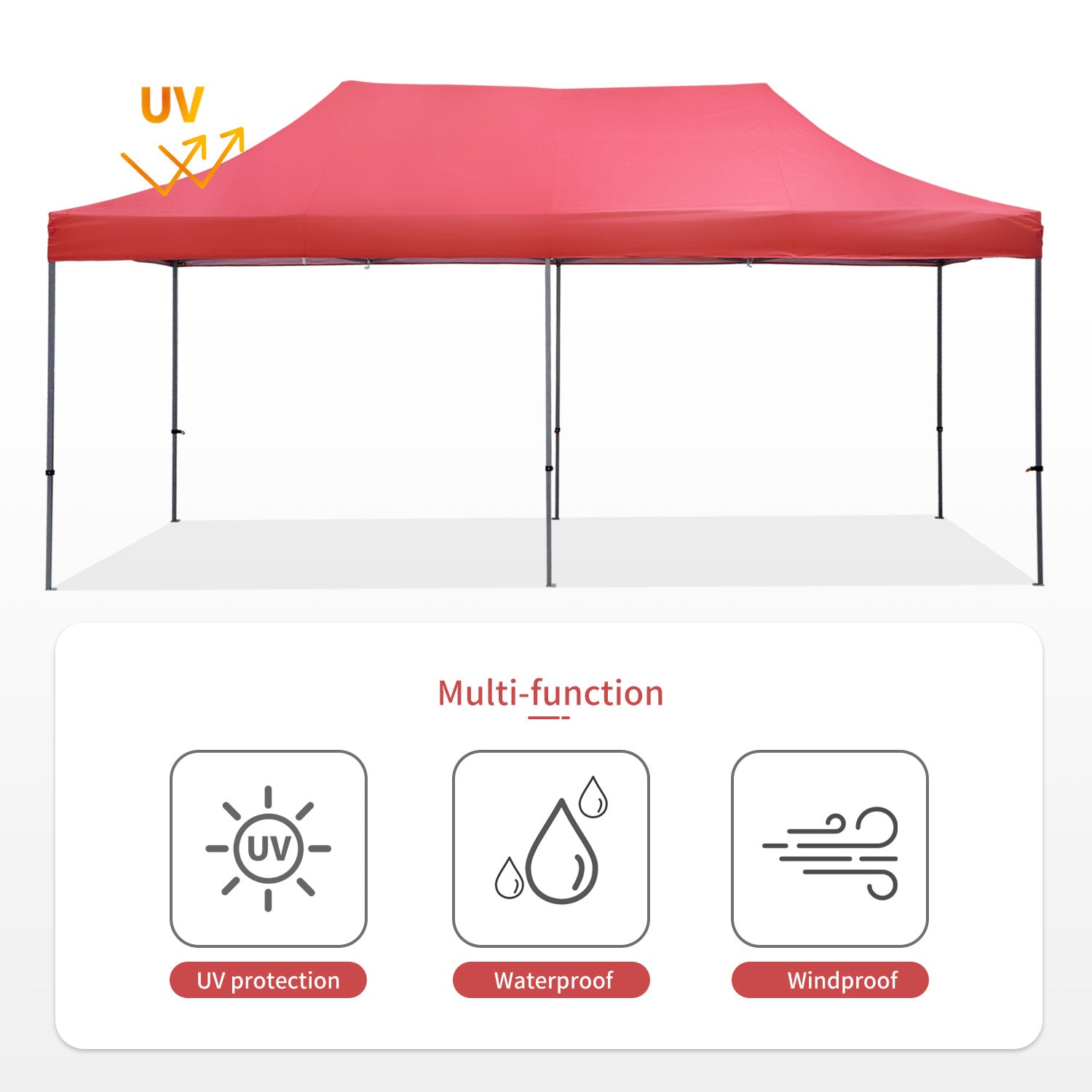 Ainfox 10x20 ft Outdoor Canopy Tent, Pop up Canopy Tent Portable Shade Instant Folding Canopy with Wheeled Carrying Bag and Height Adjustable(Red)