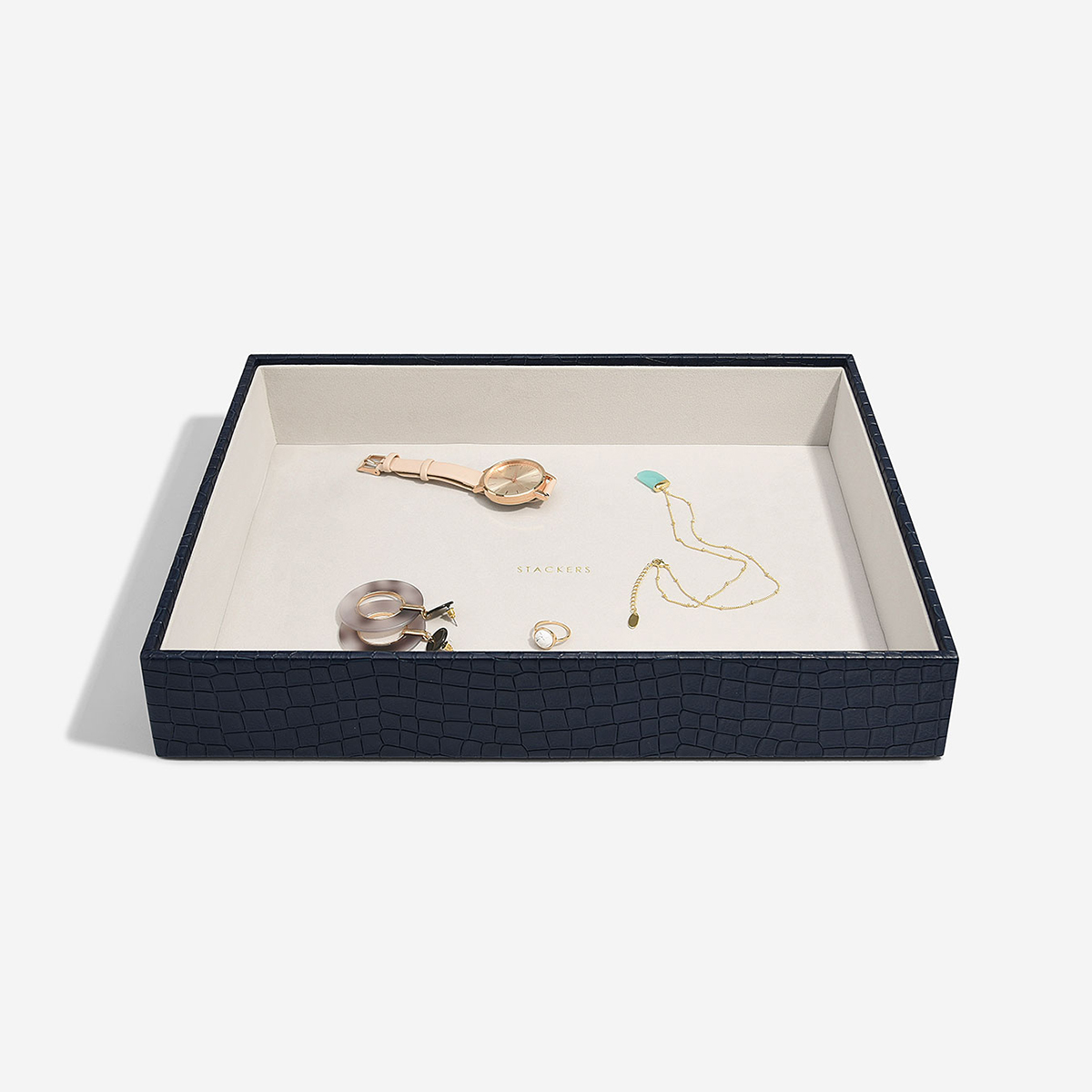 Stackers Navy Vegan Crocodile Supersize Premium Jewelry Box