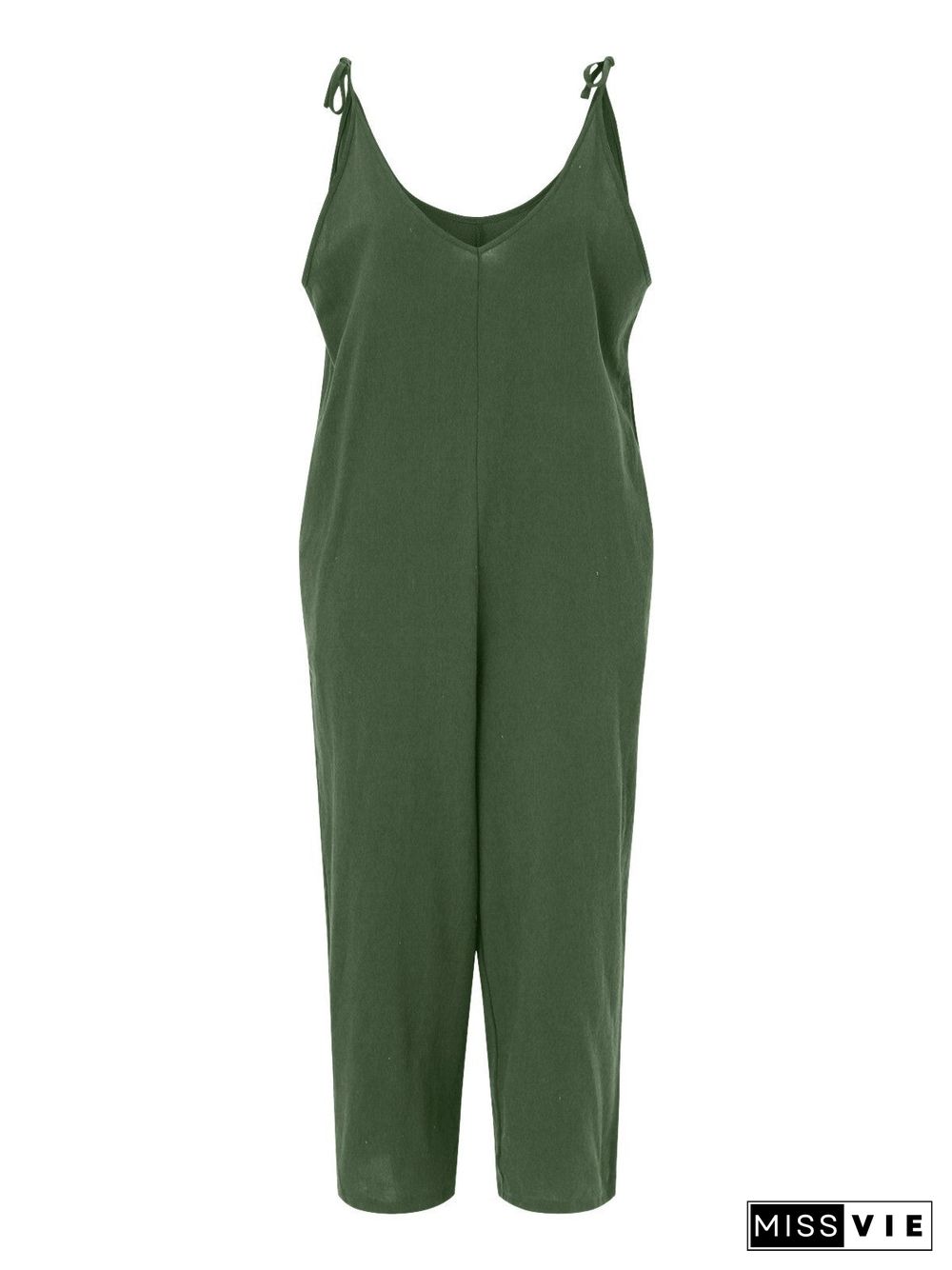 Women's Loose Casual Waist Pocket Suspenders Sleeveless V-neck Jumpsuit