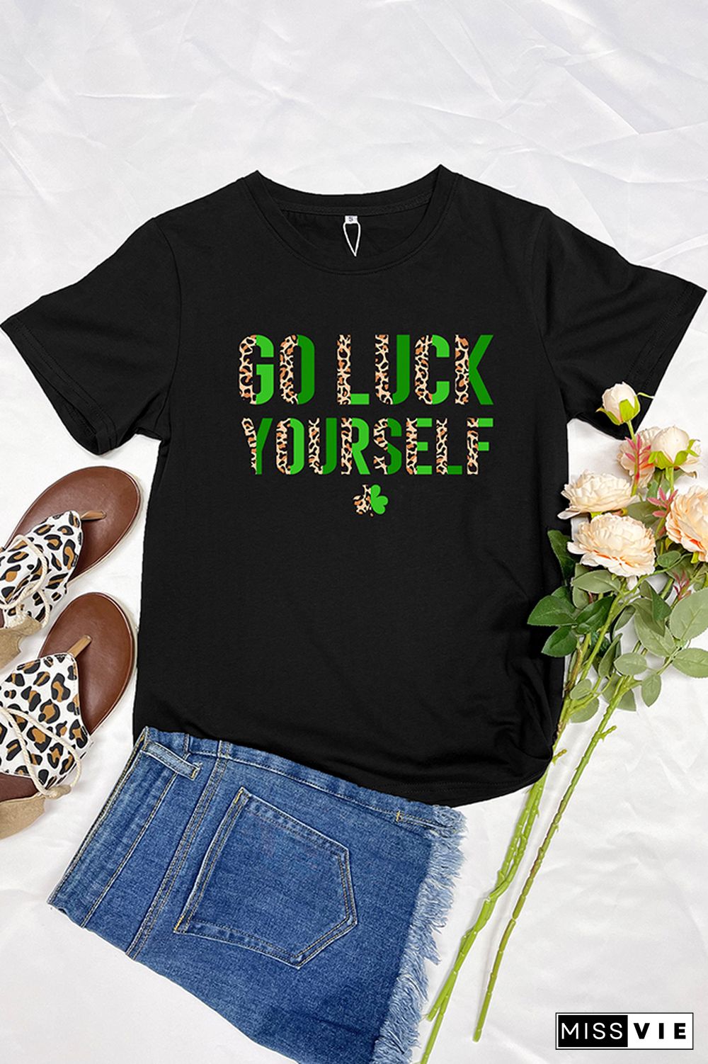 Go Luck Yourself Print Short Sleeve Graphic Tee Wholesale