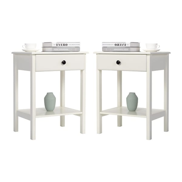 Wood Nightstand Set of 2， Modern Bedside Table with Drawer and Shelf