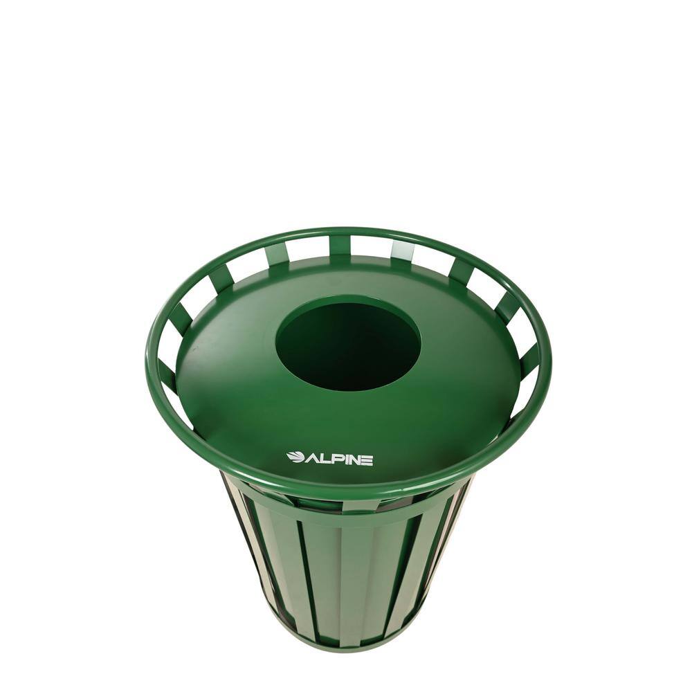 Alpine Industries 38 Gal. Green Outdoor Metal Slatted Commercial Trash Receptacle Trash Can 479-38-GRN-MKTCOPY