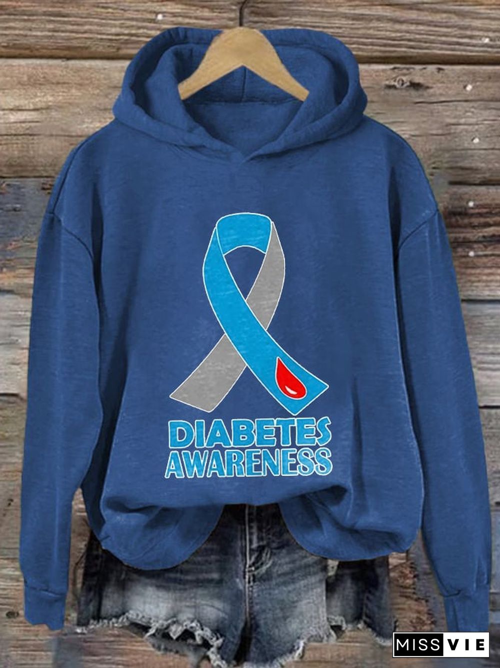 Women's Casual Diabetes Awareness Print Hoodie Long Sleeve Sweatshirt