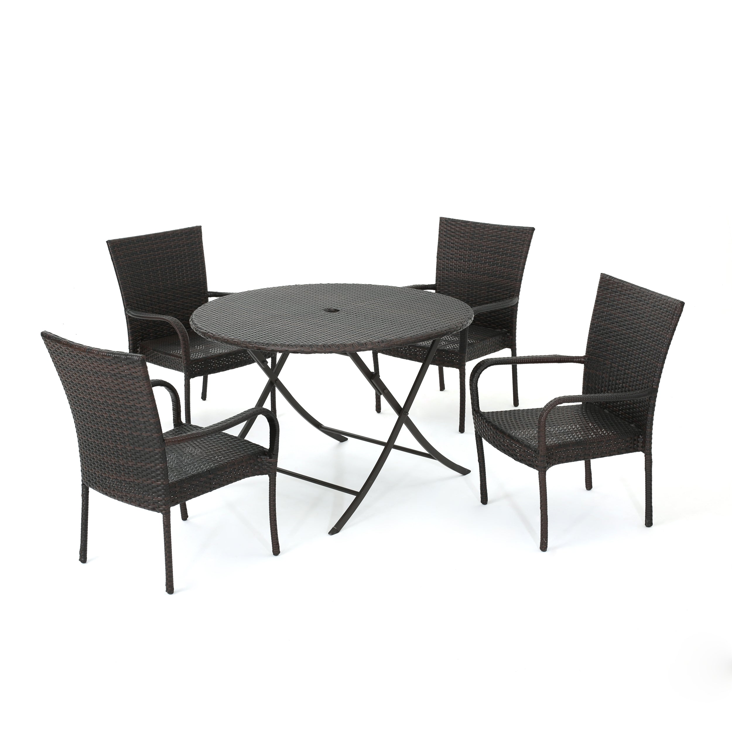 Rafael Outdoor 5 Piece Multi-Brown Wicker Dining Set