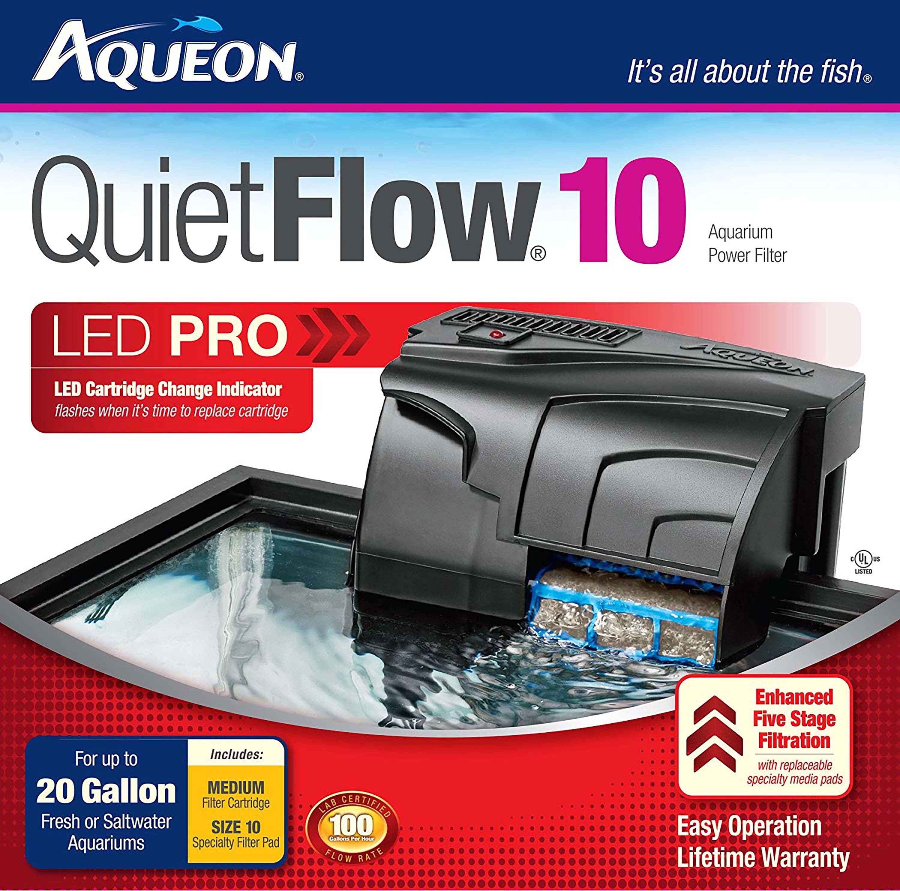 Aqueon Aquarium Starter Kit， 10 Gallon Glass Fish Tank， LED Lighting， Filter and Heater