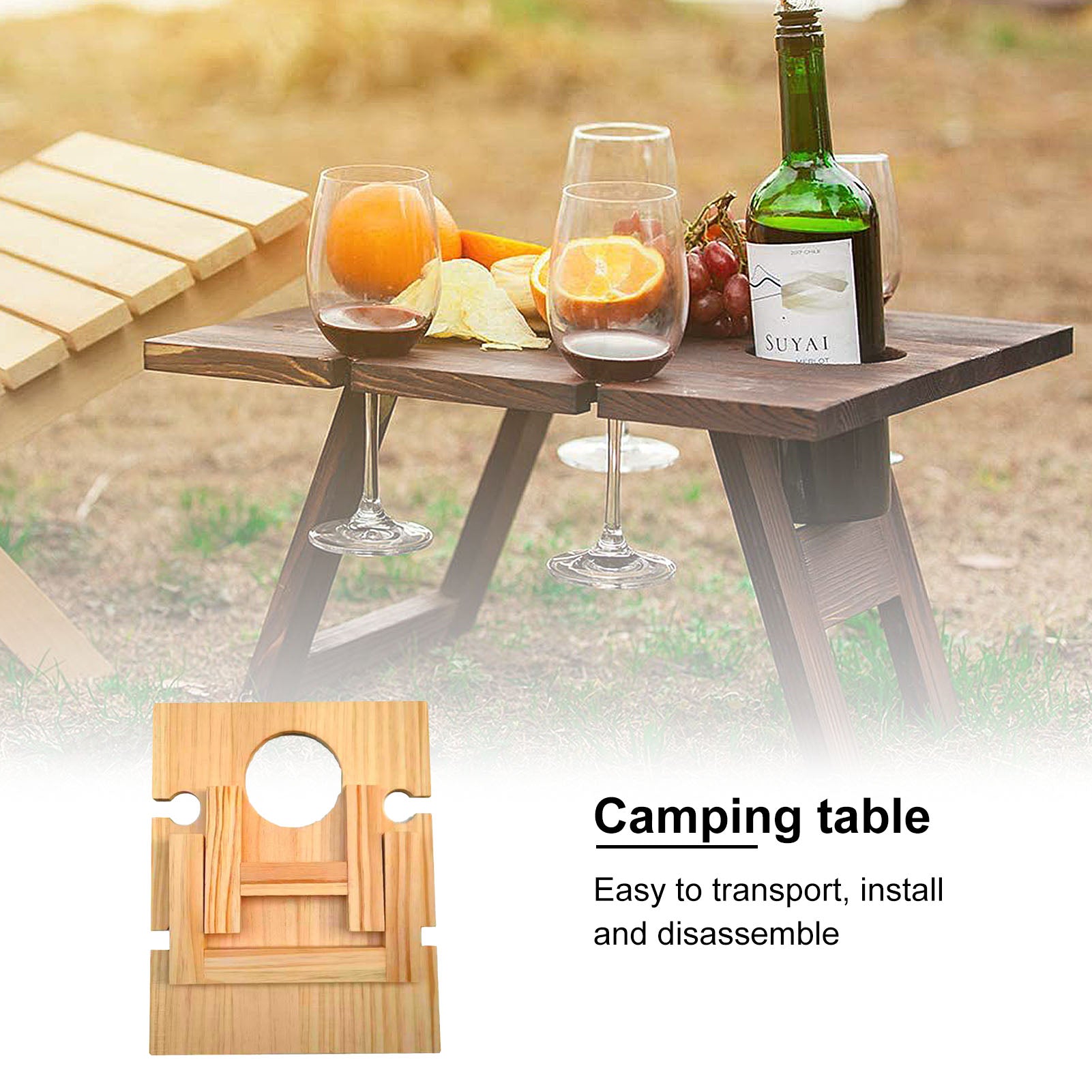 Wooden Folding Picnic Table Portable Folding Wine Table Rack