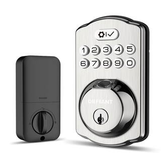 Defiant Single Cylinder Castle Electronic Deadbolt Satin Nickel with Biometric Fingerprint and Keypad KS02A-SN