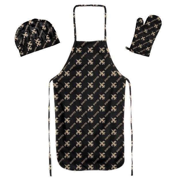 Nfl New Orleans Saints Apron Mitt Hat Grill Tool Set 3pc