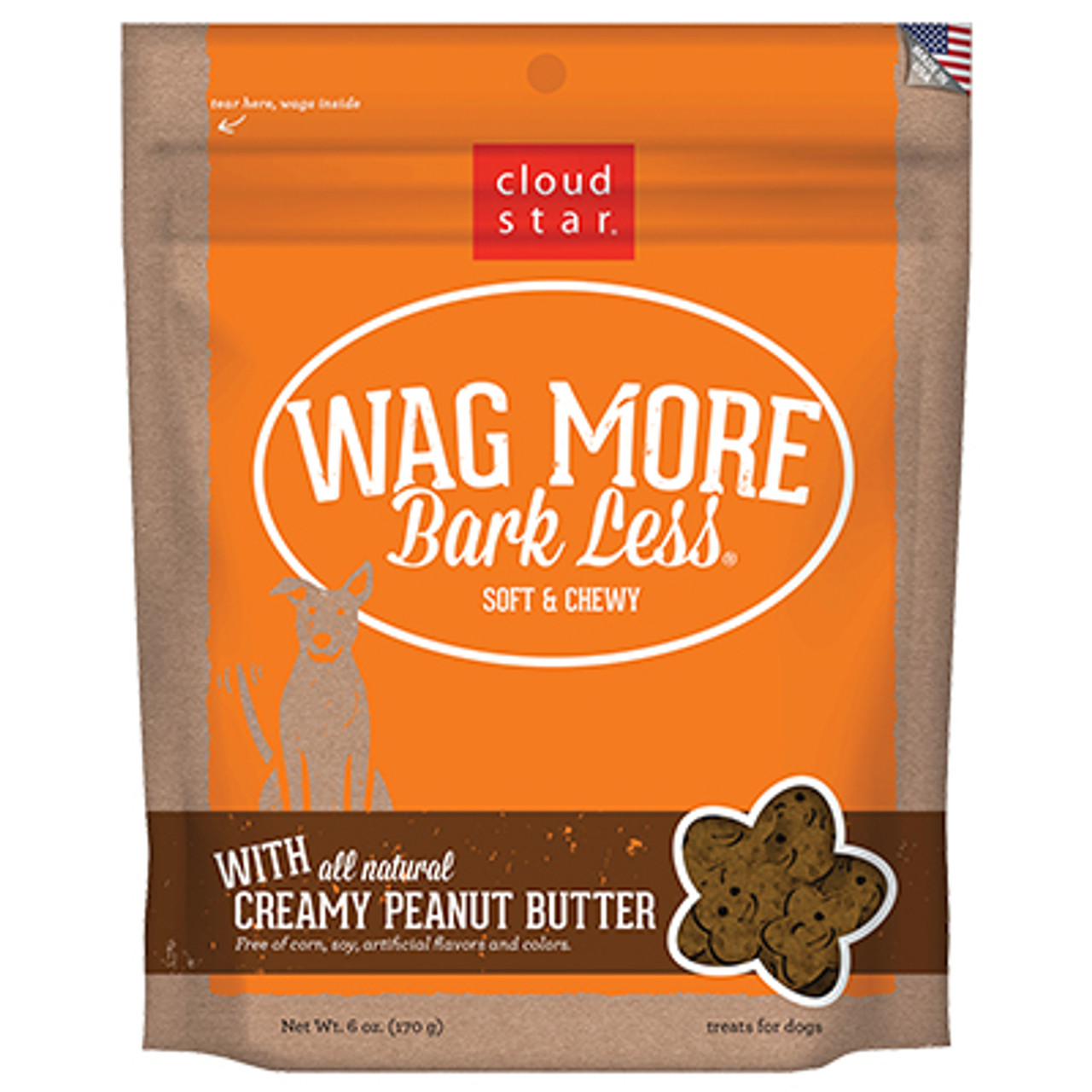 Cloud Star Wag More Bark Less Peanut Butter Soft and Chewy Dog Treats， 6 Oz.