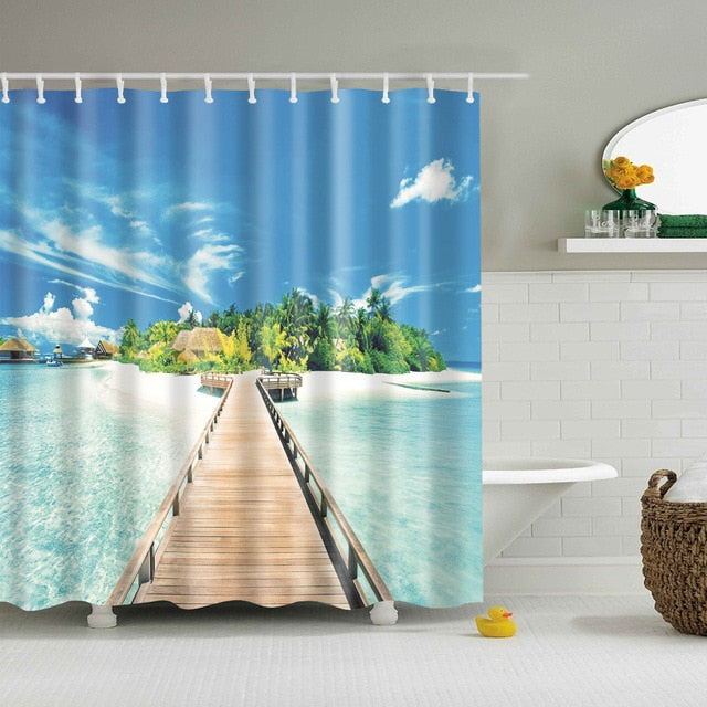 Seaside Scenery  3d Printed Shower Curtains Set Polyester  Fabric Waterproof  High Quality Bath Curtain Bathroom Screen Curtain