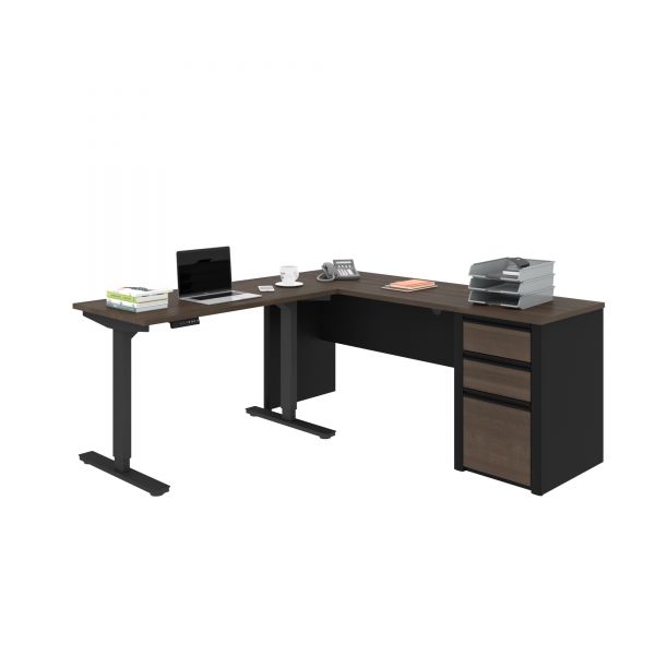 Bestar Connexion Height Adjustable L-Desk in Antigua and Black