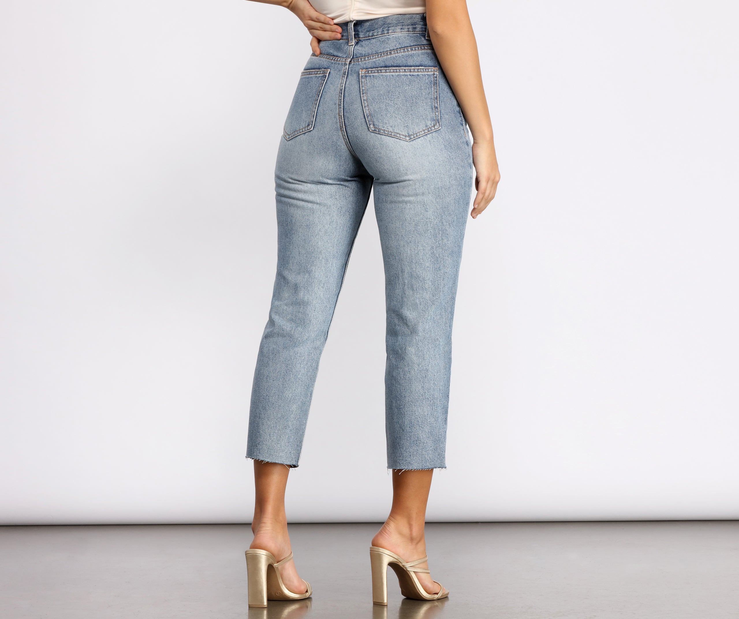 High Rise Cropped Distressed Jeans