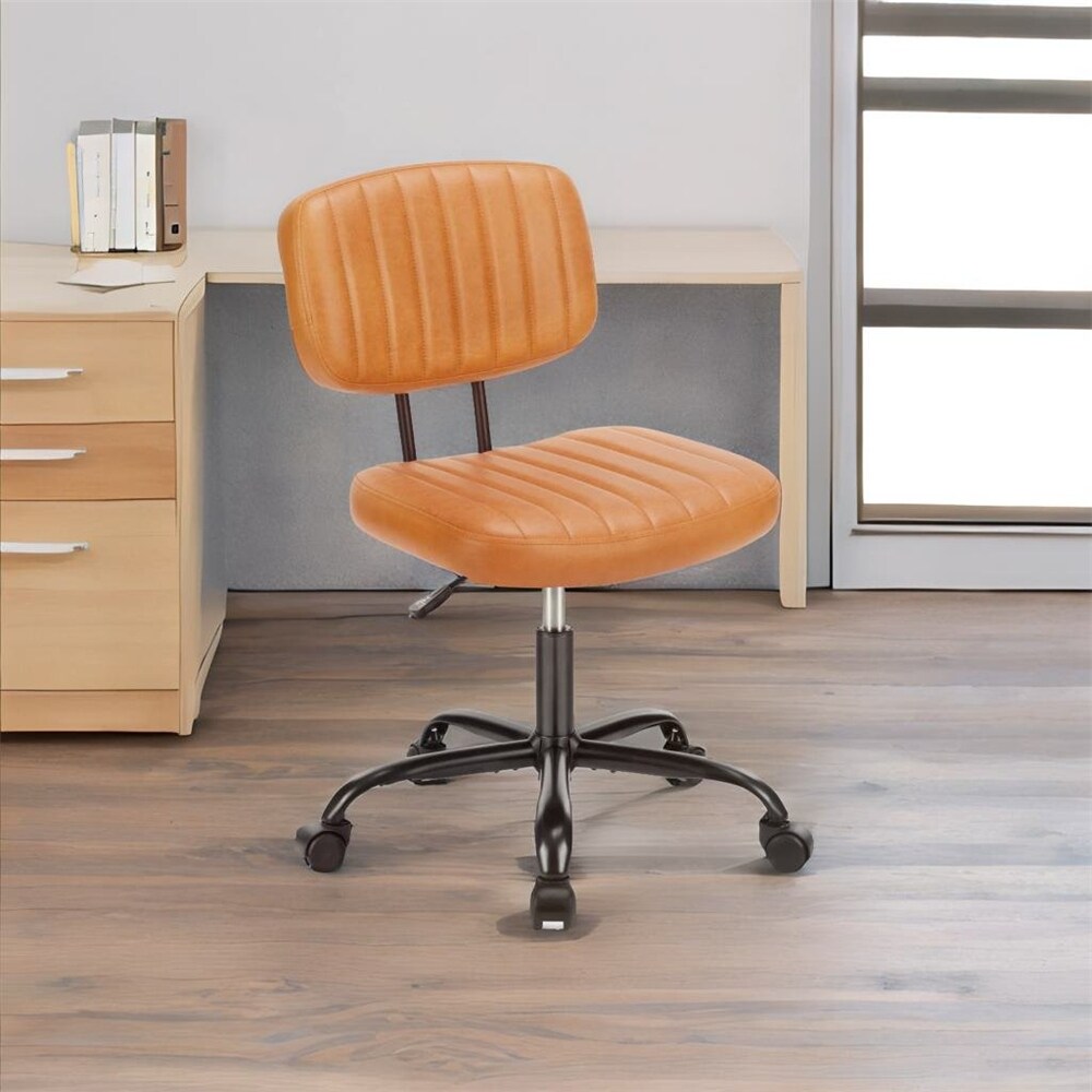 Leather Low Back Task Chair / Small Home Office Chair with Wheels