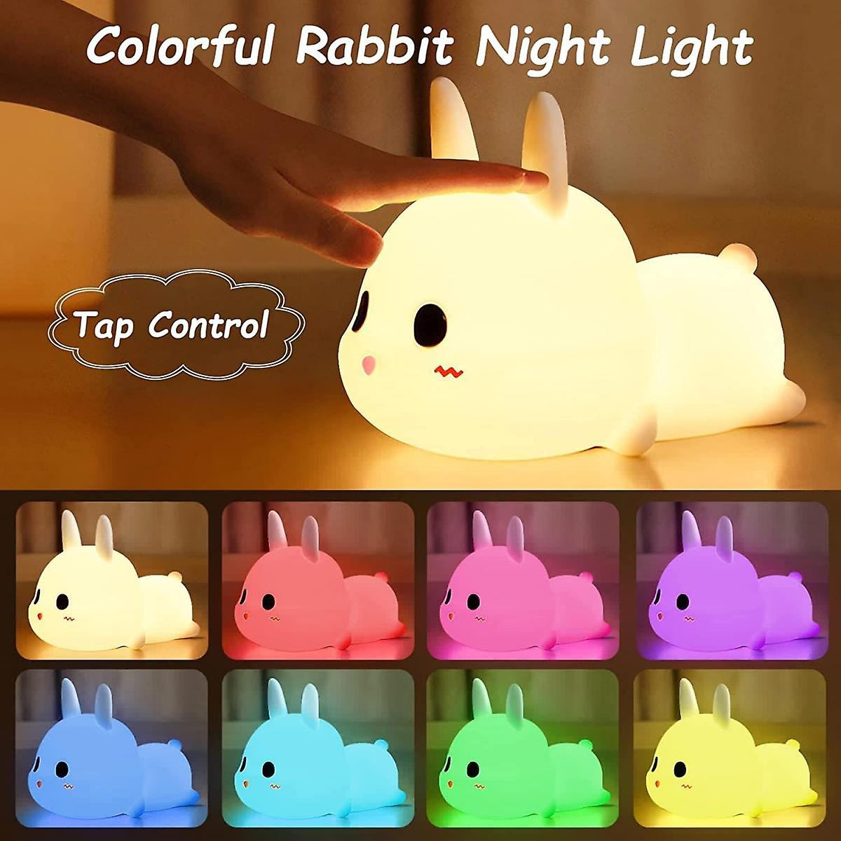 Cute Rabbit Kids Night Light Kids 8 Colors Baby Rabbit Night Lamp ， Silicone Led Nursery Lamp With Usb Timer Remote Control， Bunny Light