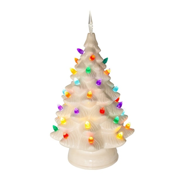 Kurt Adler 14Inch Battery Operated LED Lighted Ceramic White Tree Table Piece