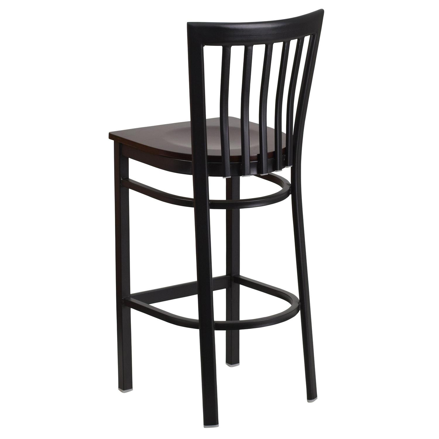 Flash Furniture HERCULES Series Black School House Back Metal Restaurant Barstool  Walnut Wood Seat