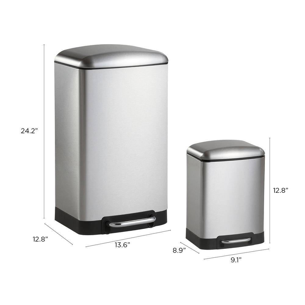 happimess Ashley 8 Gal. Rectangular Stinless Steel Trash Can with Soft-Close Lid and Mini Trash Can HPM1008A