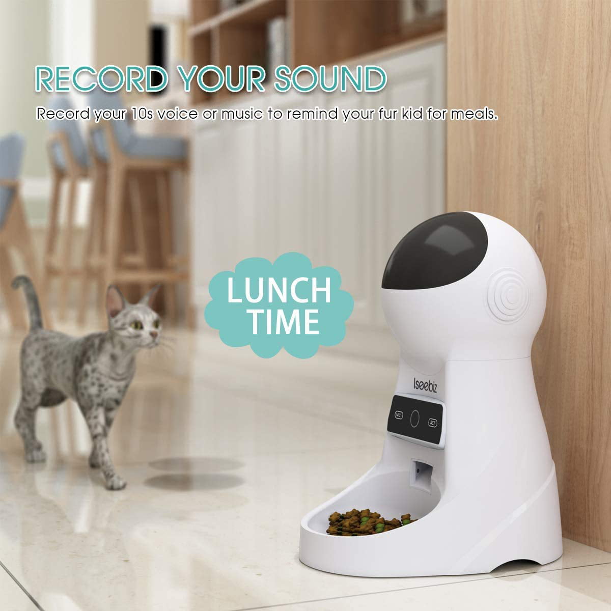 Iseebiz Smart Pet Feeder， Automatic Cat Dog Feeder， 3L WiFi App Control Timed Food Dispenser