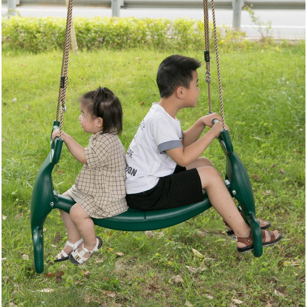 PLAYBERG Green Plastic Double Glider Playground 2-Person Swing with Rope QI003582G