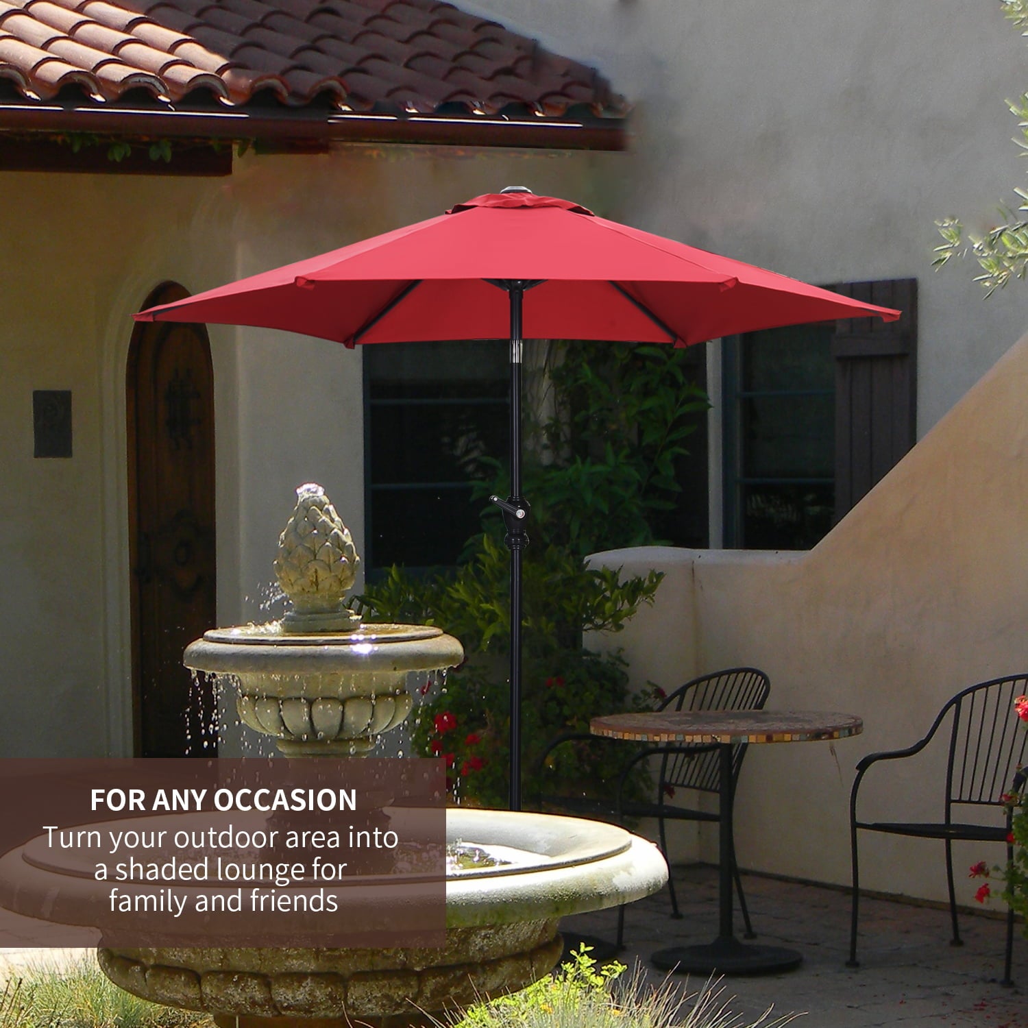 Ainfox 7.5ft Patio Umbrella Outdoor Portable Table Market Umbrella with Push Button Tilt/Crank Waterproof UV-proof, Wine Red