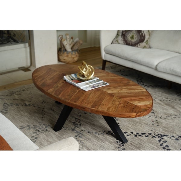 Posh Pollen Anton Oval Reclaimed Wood Coffee Table