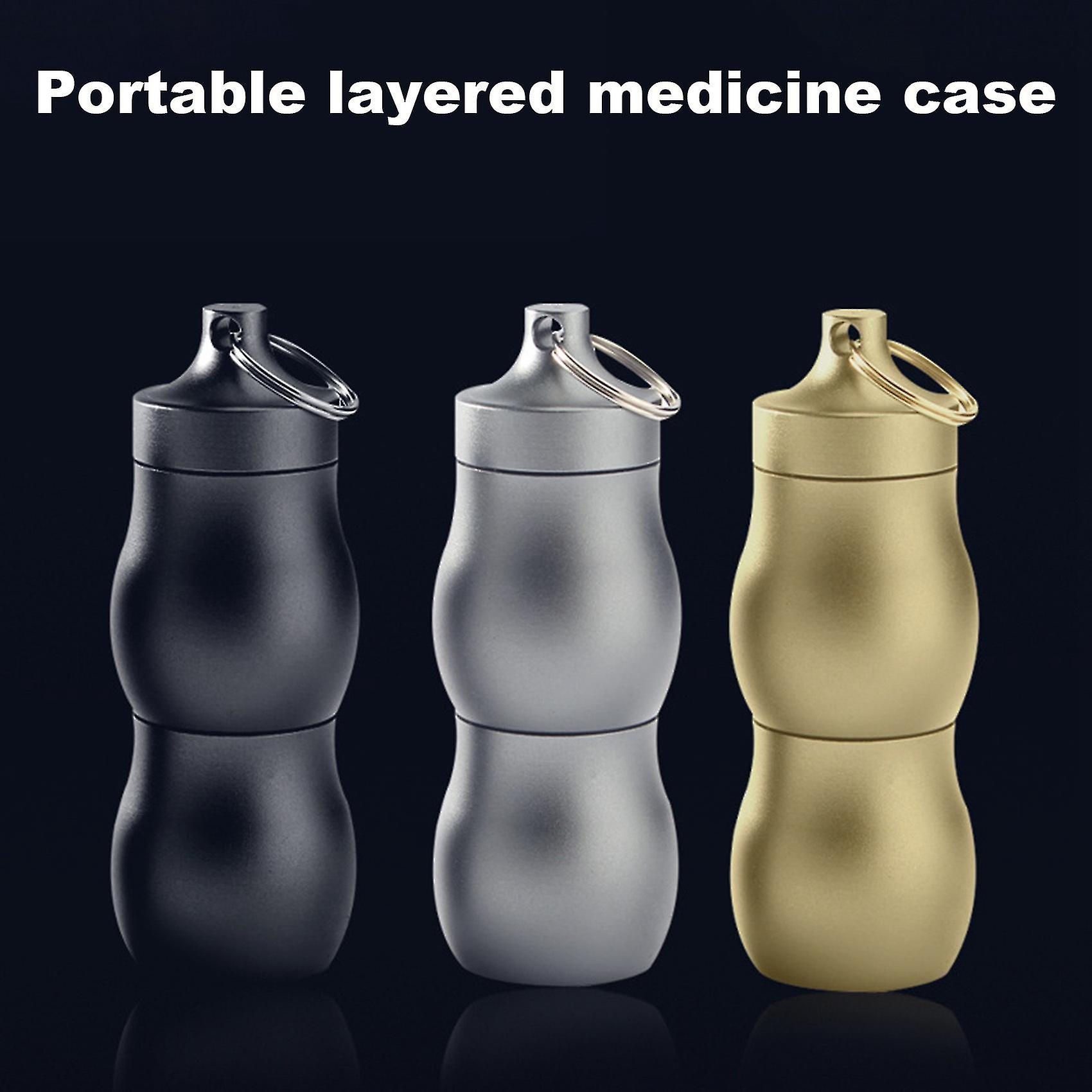 Portable Sealed Bottle Waterproof Tank Metal Double-layer Small Medicine Tank Keychain Outdoor Surv