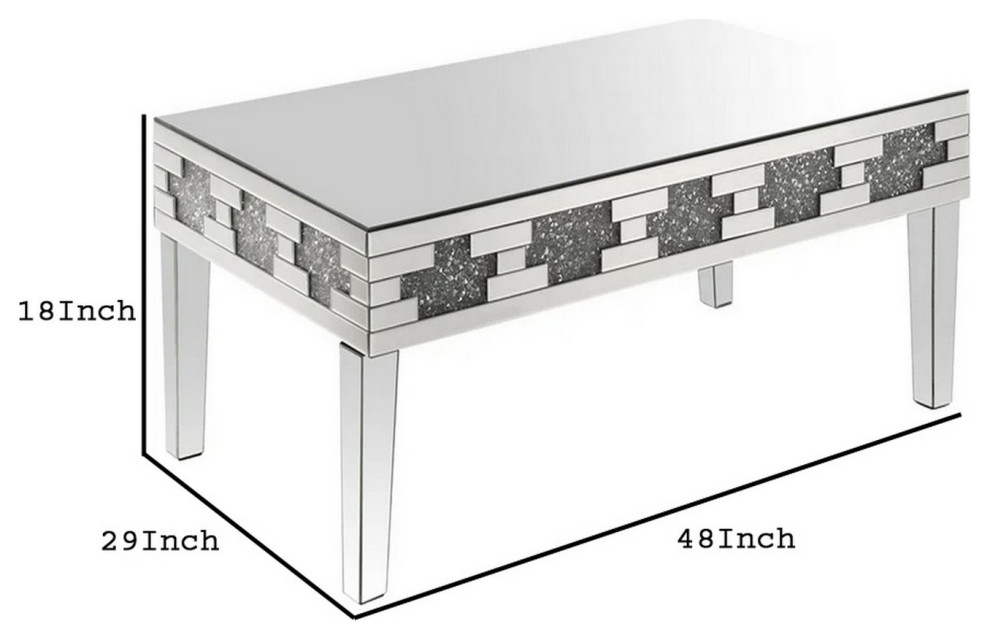 Benzara BM250676 Coffee Table With Mirror Panel Framing/Faux Diamonds  Silver   Contemporary   Coffee Tables   by Uber Bazaar  Houzz